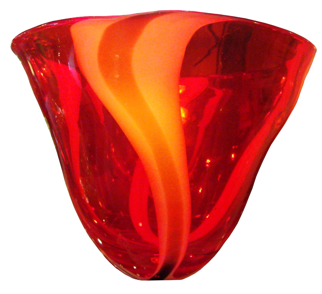 Large Modern Flowing Blown Glass Vase In Red With Streaks Modernism